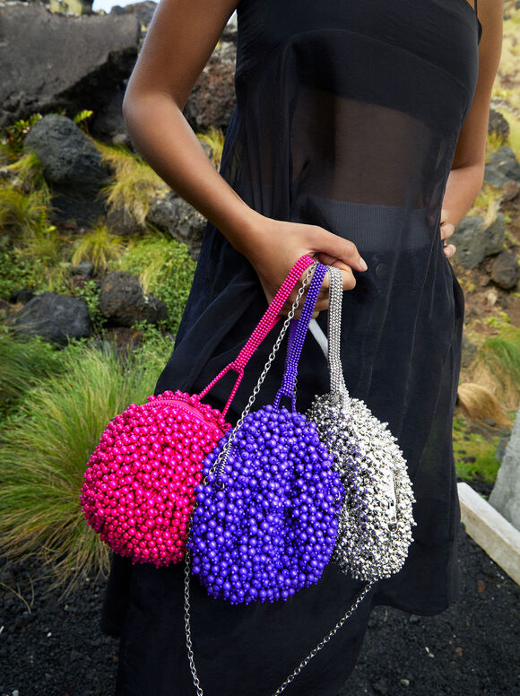 Party Handbag With Beads, Silver, hi-res