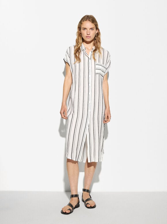 Striped Shirt Dress, , hi-res