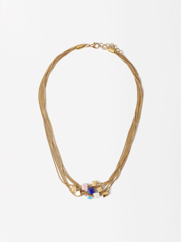 Multi-Beaded Gold Necklace, Multicolor, hi-res
