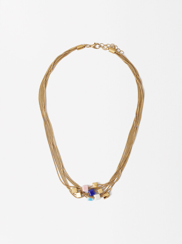 Multi-Beaded Gold Necklace, Multicolor, hi-res