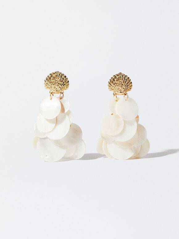 Shell Clip Earrings, White, hi-res