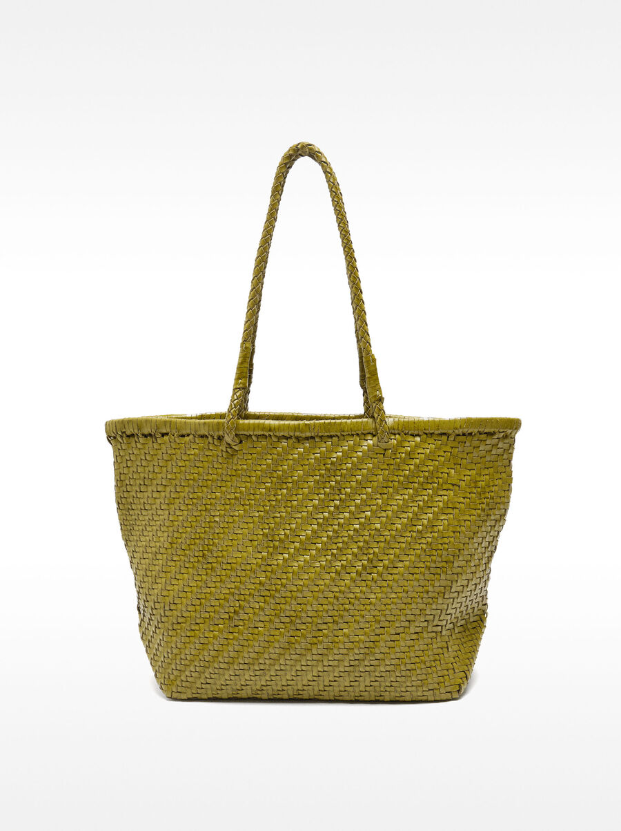 Woven leather shopper bag