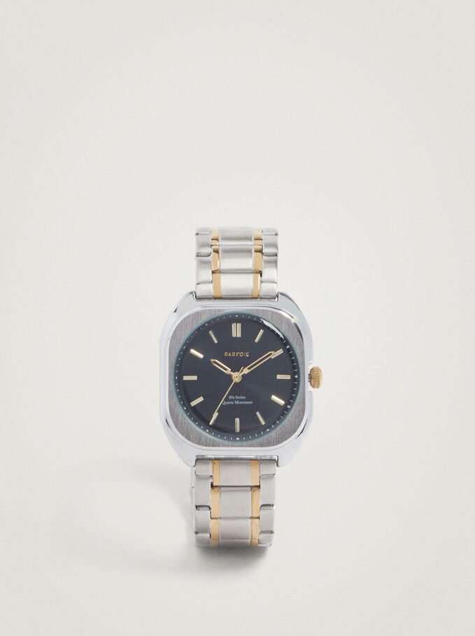 Zegarek Z Dwukolorowym Metalowym Paskiem, Wielokolorowy, hi-res