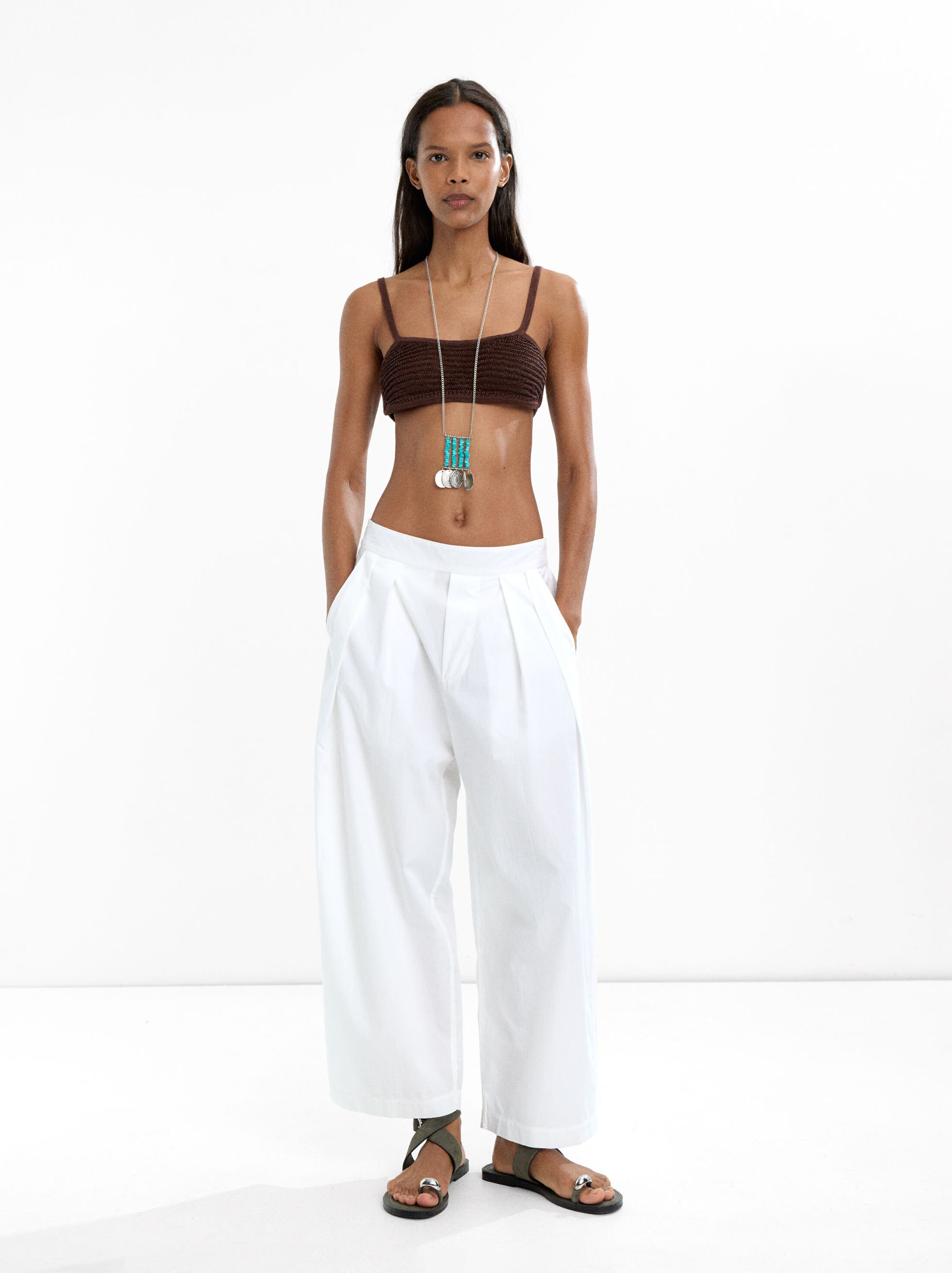 100% cotton pleated trousers image number 0.0