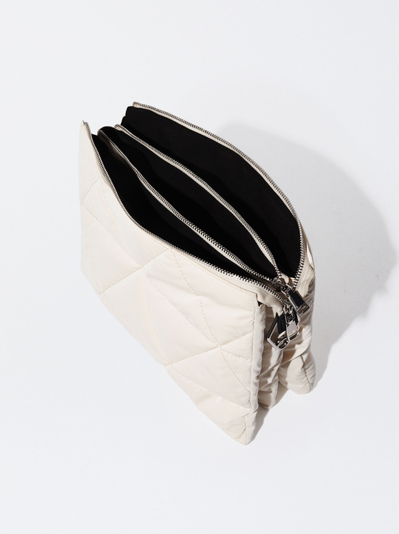Quilted Nylon Shoulder Bag, White, hi-res