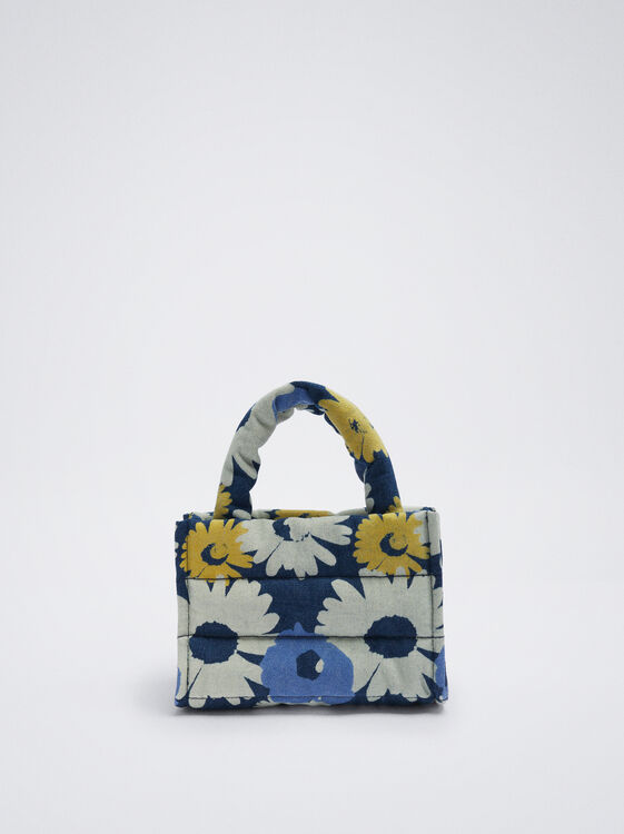 Torebka Tote W Kwiatowy Wzór, Niebieski, hi-res