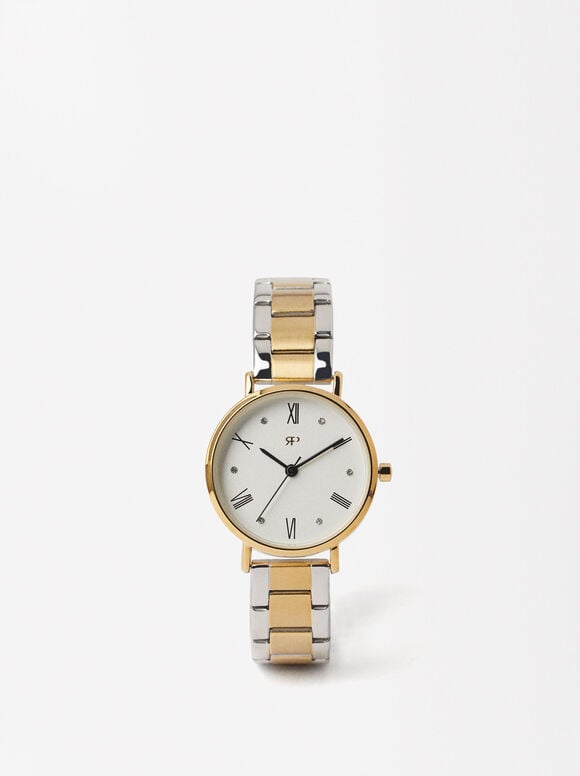 Watch Two-Toned Stainless Steel Strap, Golden, hi-res