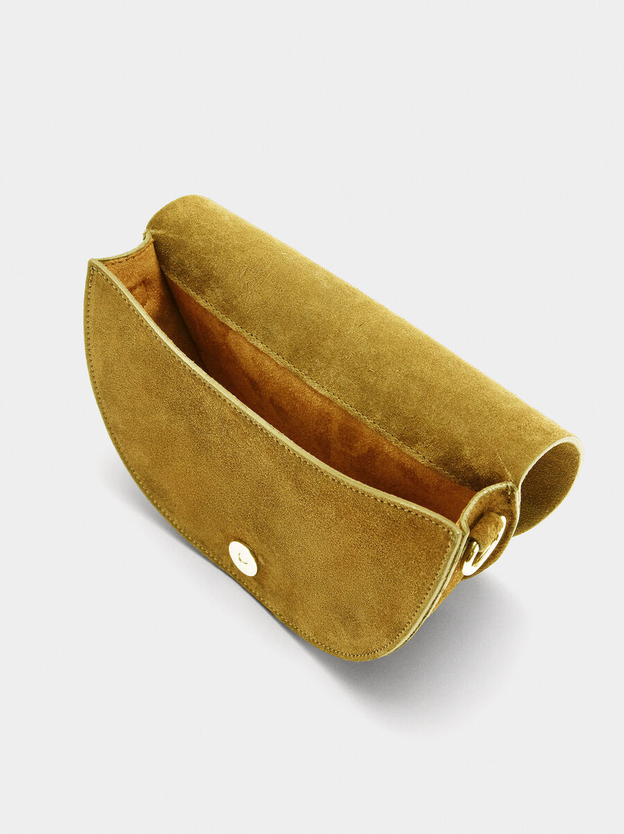 Suede crossbody bag with flap