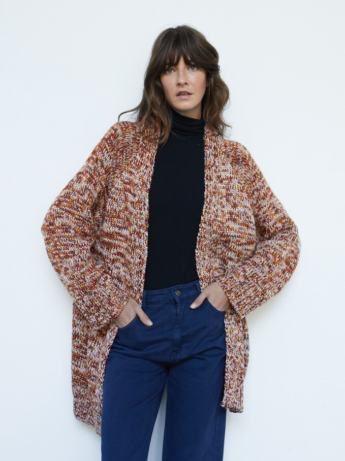 Long Knitted Cardigan, Multicolor, hi-res