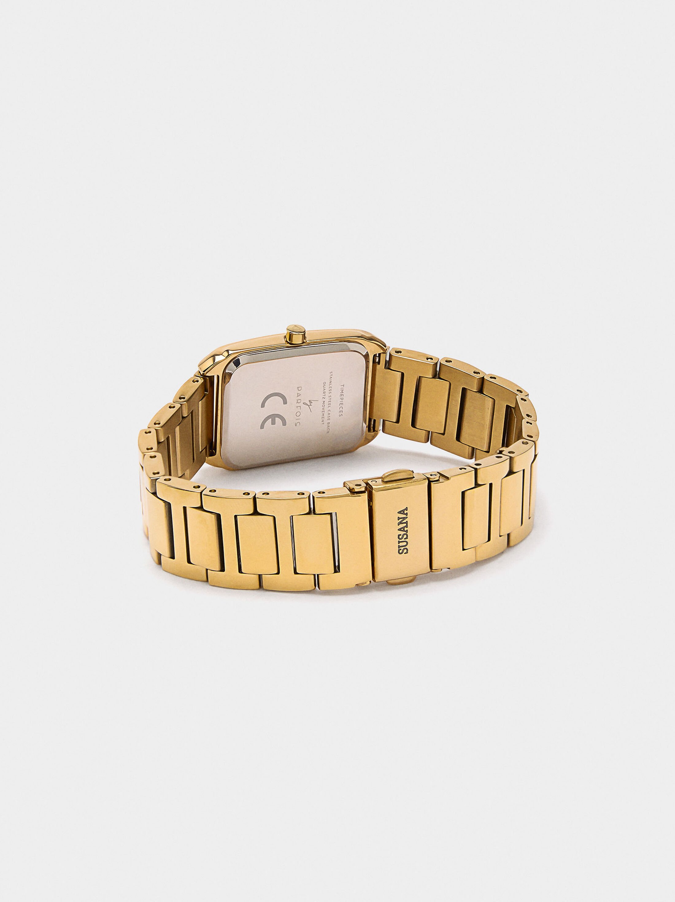 Rectangular watch with stainless steel bracelet image number 1.0