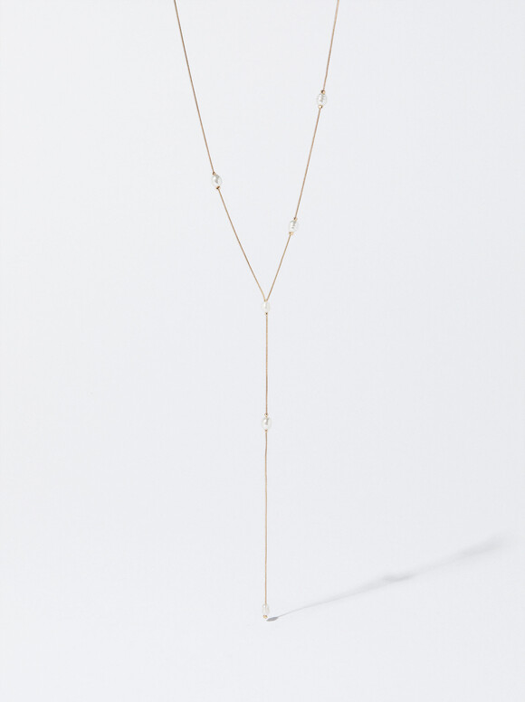 Gold-Toned Necklace With Freshwater Pearl, Golden, hi-res