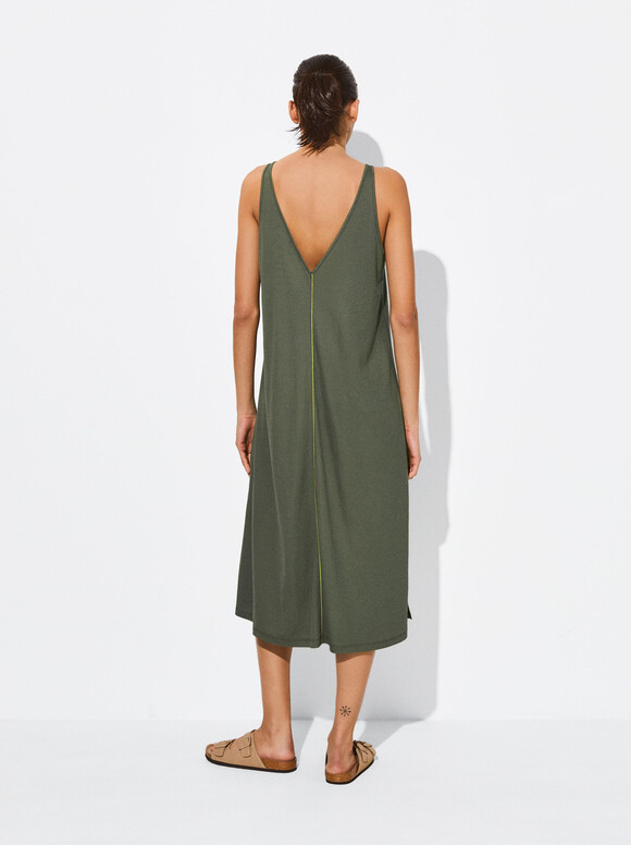Loose-Fitting Midi Dress, Green, hi-res