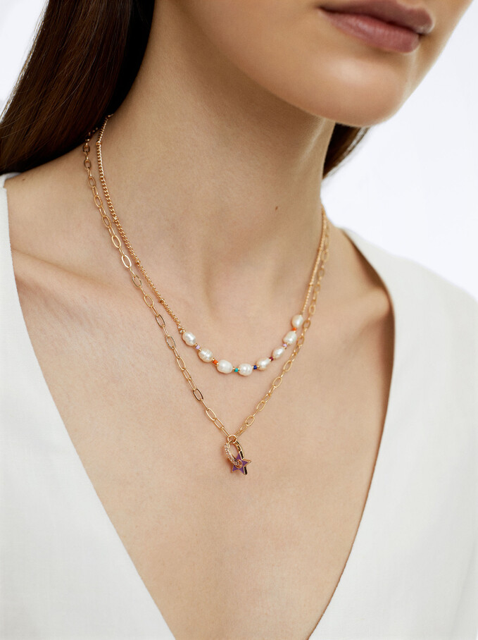 Set Of Necklaces With Freshwater Pearl, Multicolor, hi-res