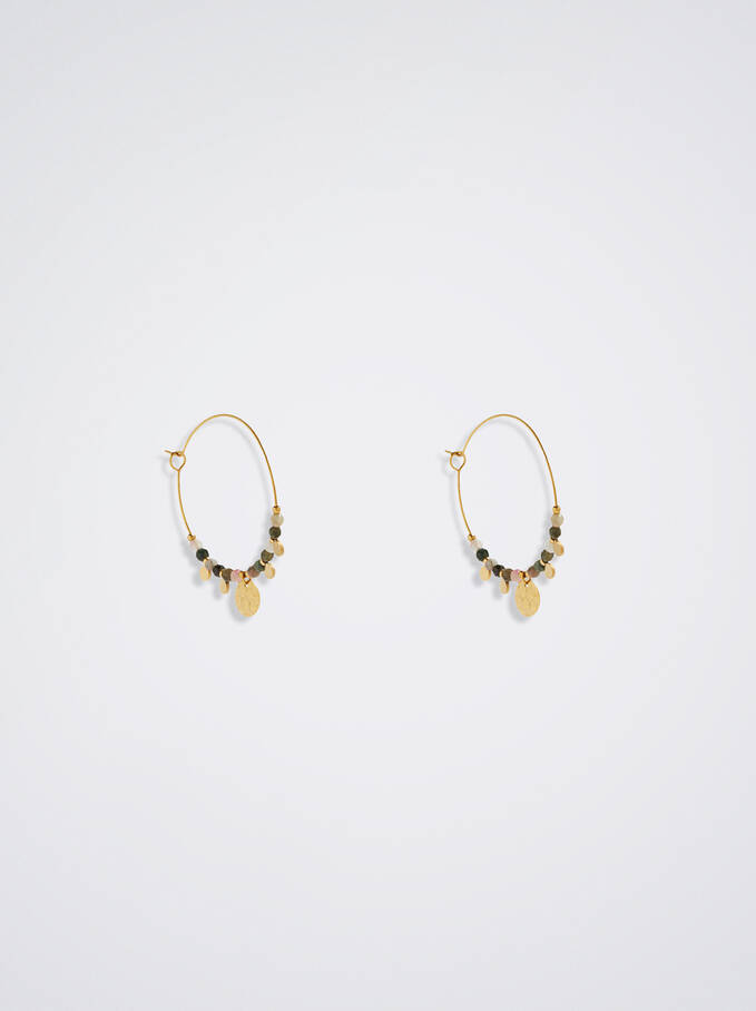 Stainless Steel Hoops With Semiprecious Stone, Multicolor, hi-res