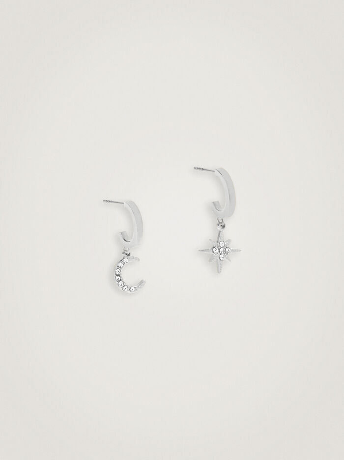 Stainless Steel Hoop Earrings With Moon And Star image number 1.0