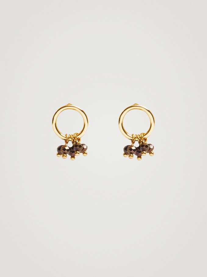 Short Earrings With Moon And Star, Golden, hi-res