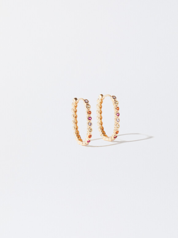 Hoop Earrings With Zirconia, Multicolor, hi-res