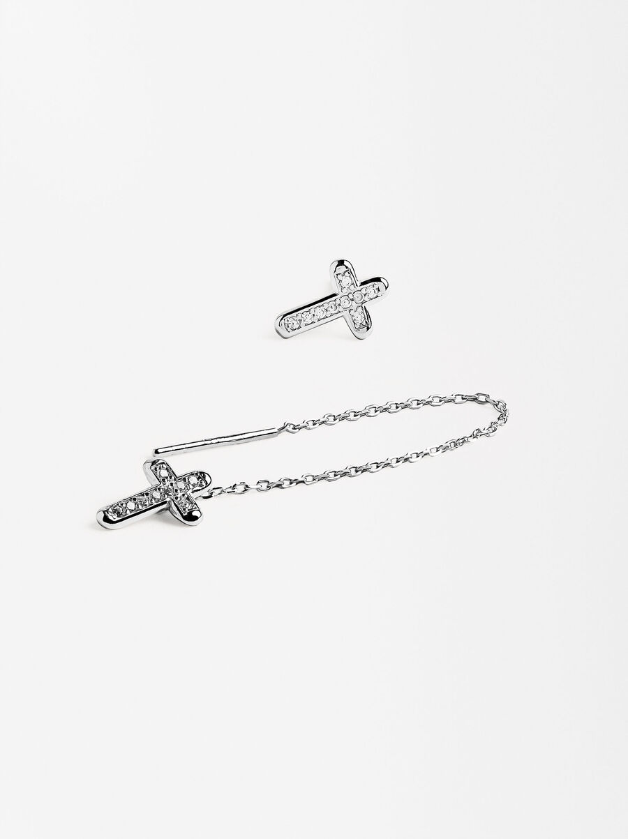 Pendientes cruz asimétricos - plata de ley 925