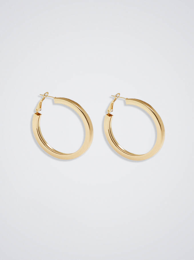 Rigid Golden Hoop Earrings, Golden, hi-res