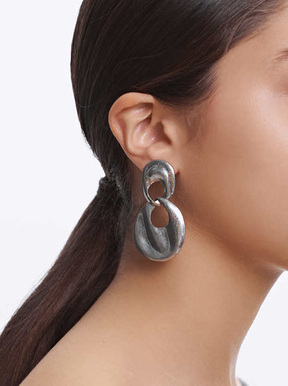 Matte Effect Earrings, Silver, hi-res