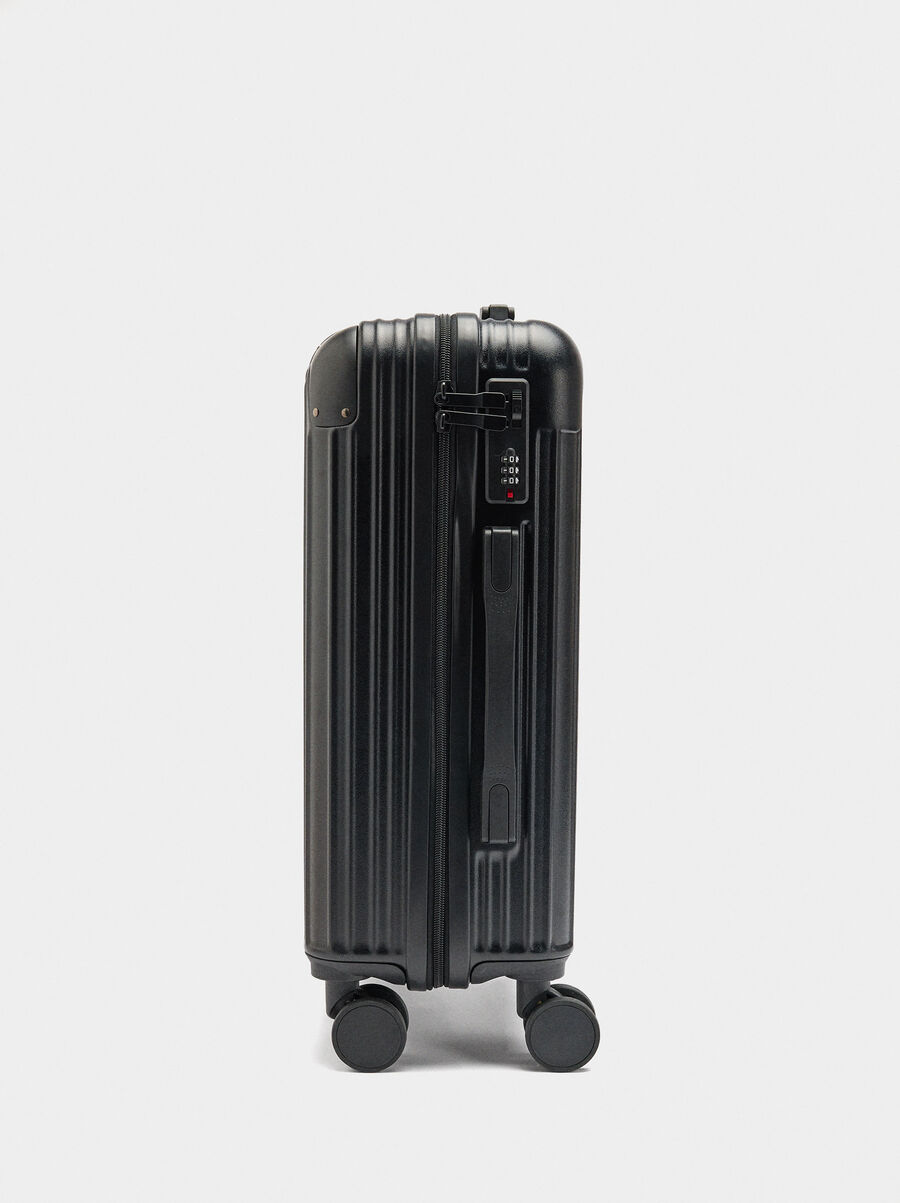 Striped travel suitcase