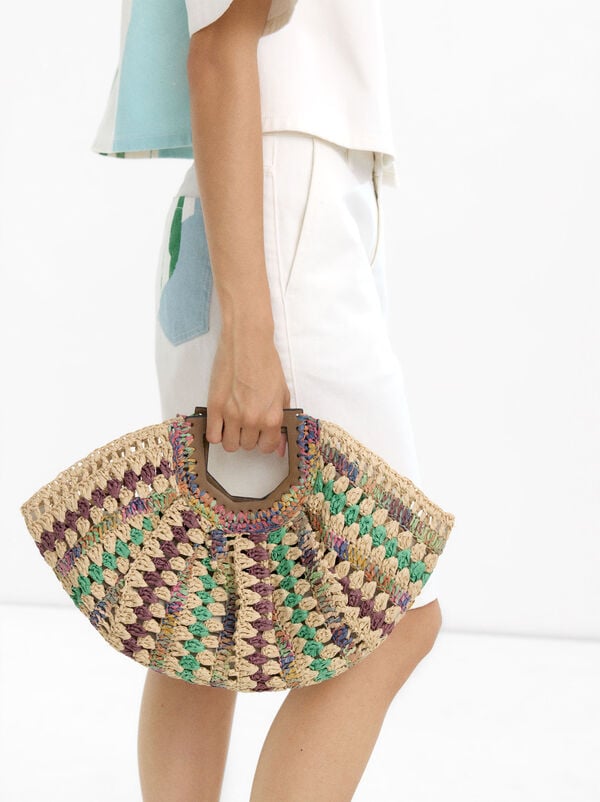 Handbag with multicolor straw effect