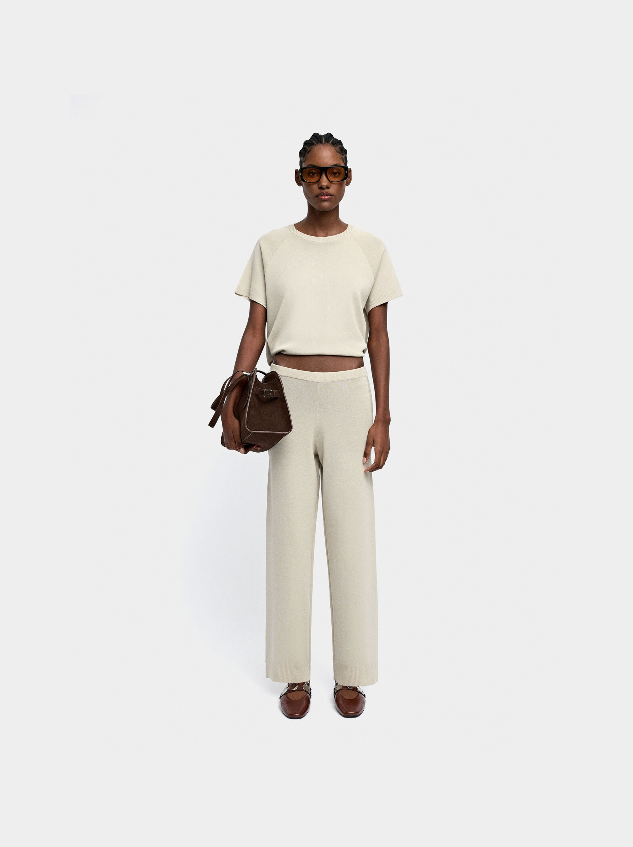 Elastic waist knit trousers image number 6.0