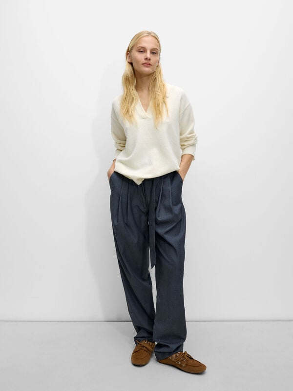 Wool sweater with a V-neck