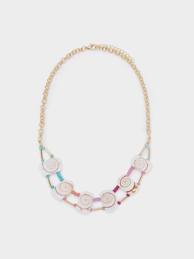 Short Necklace With Shell And Beads, Multicolor, hi-res