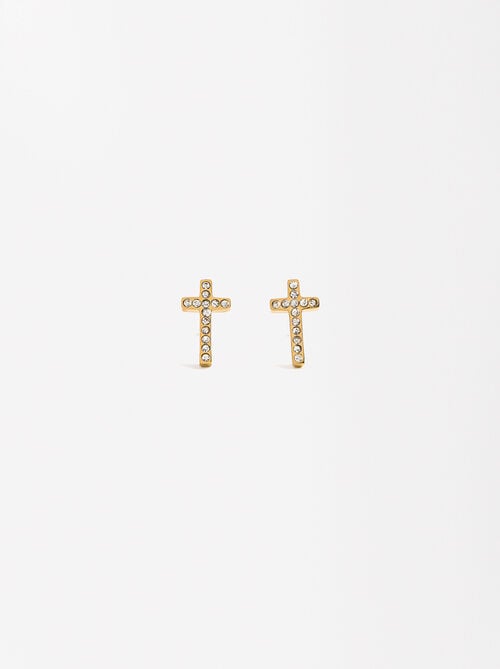 Set de pendientes con collar cruzado con cristales - Acero inoxidable