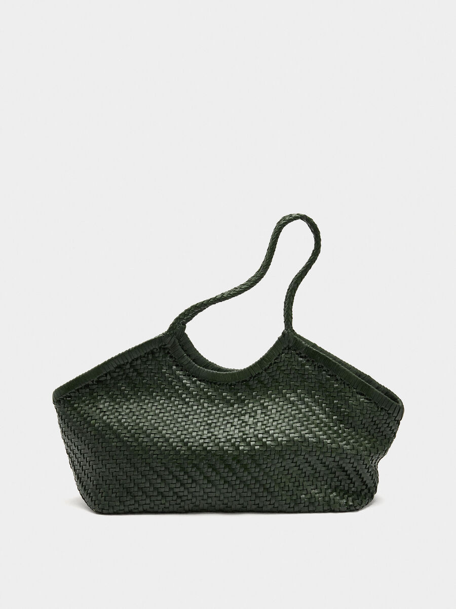 Woven leather shopper bag