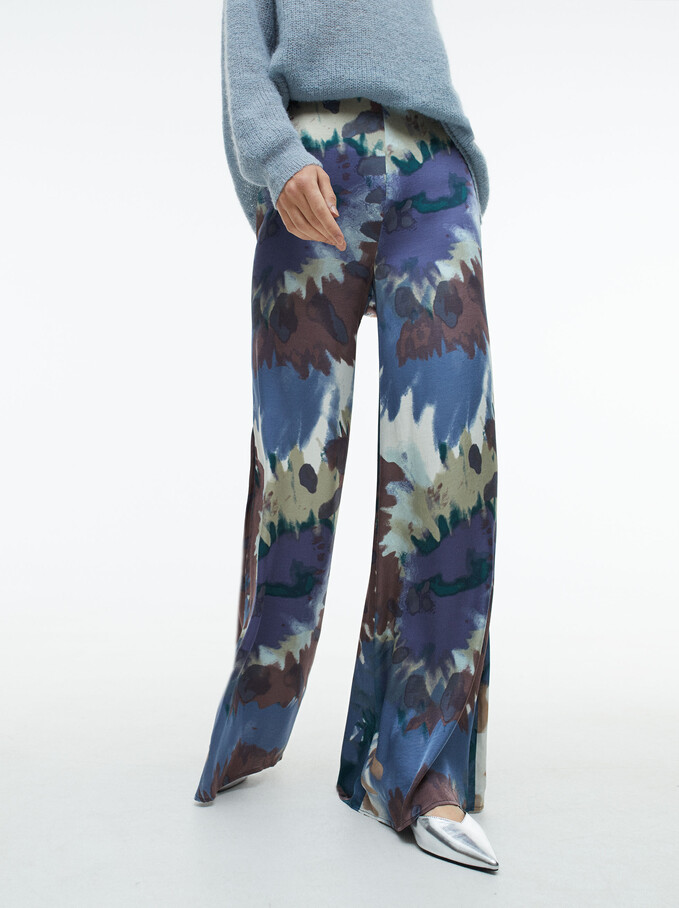 Satin Tie-Dye Trousers, Multicolor, hi-res