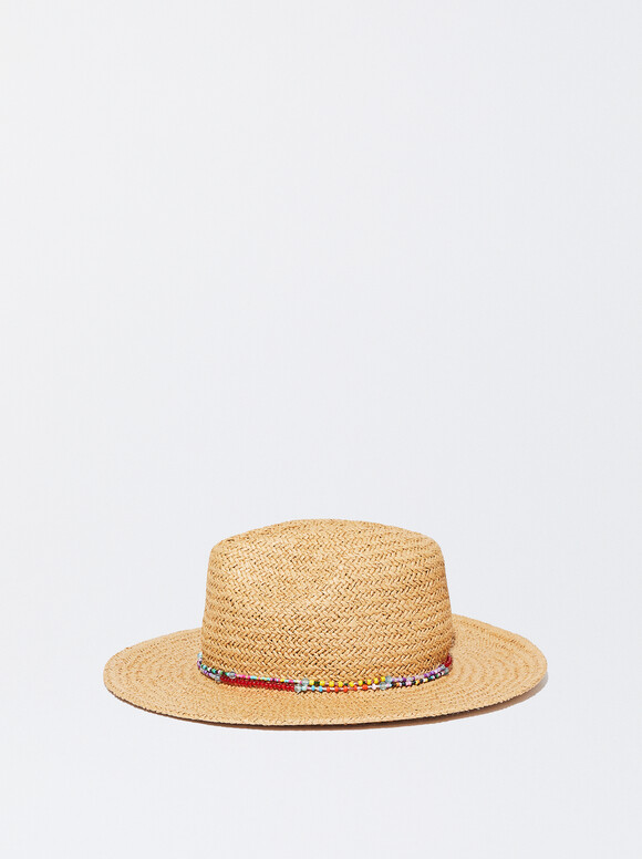 Braided Hat With Beads, Beige, hi-res
