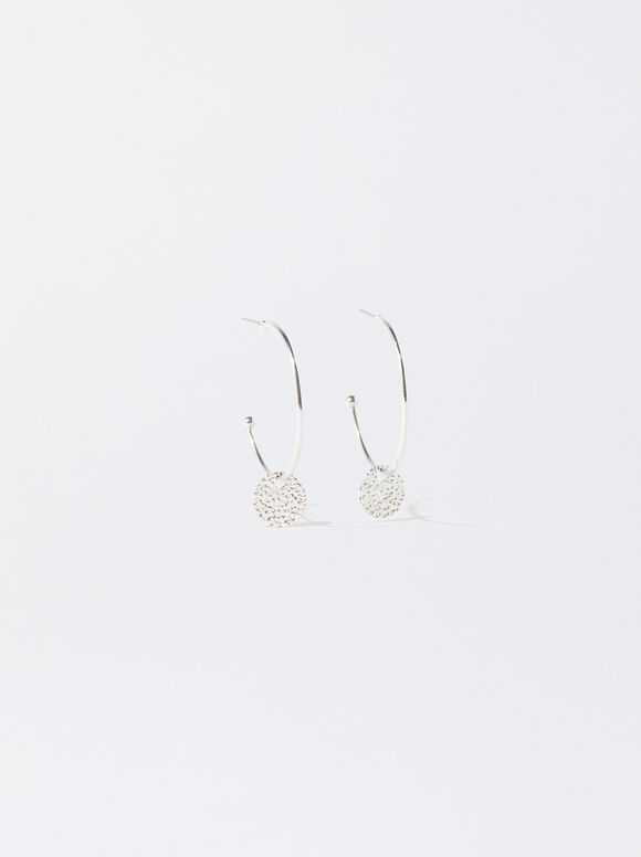 Gold-Toned Hoop Earrings With Medallions, Silver, hi-res