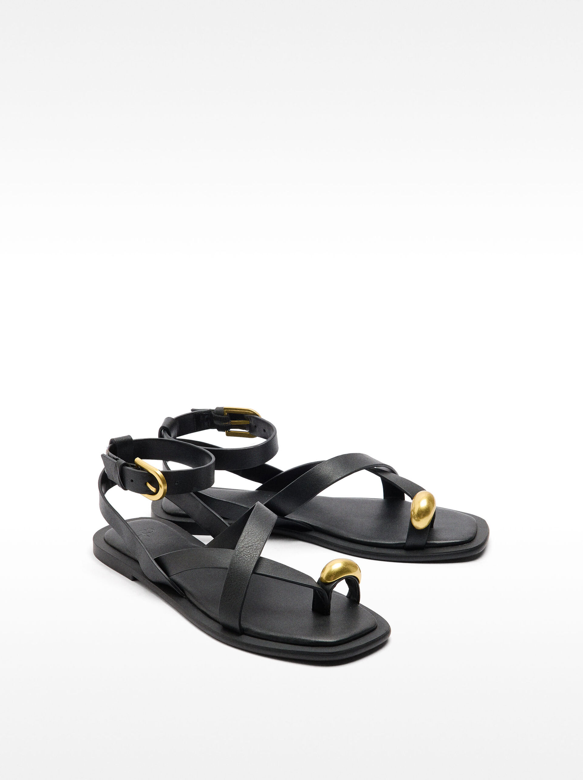 Leather sandals with metallic detail straps image number 2.0