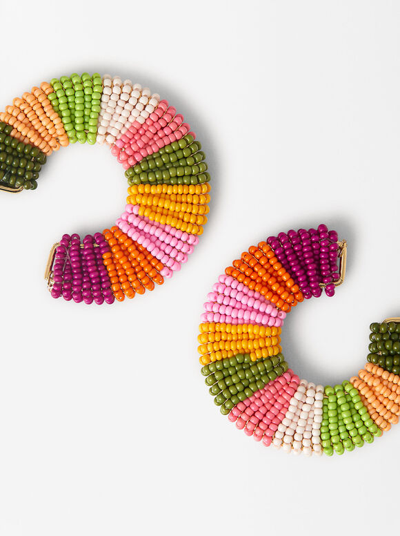 Multicolored Bead Earrings, Multicolor, hi-res