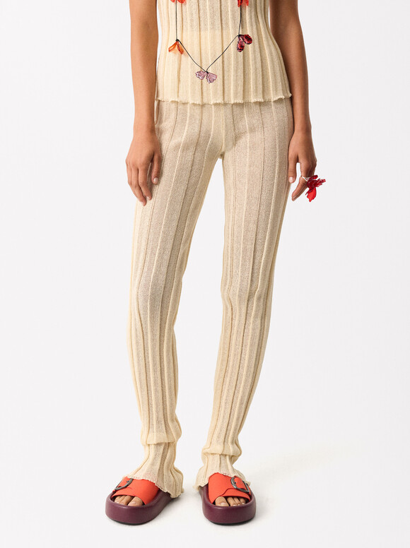 Online Exclusive - Ribbed Trousers, Ecru, hi-res