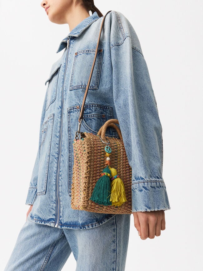 Multicolor Straw Effect Shopper Bag