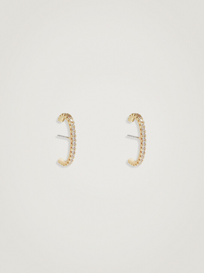 Earrings With Zirconia, Golden, hi-res