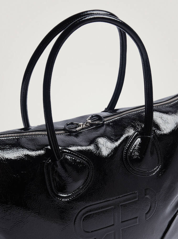 Patent Shopper Bag, Black, hi-res