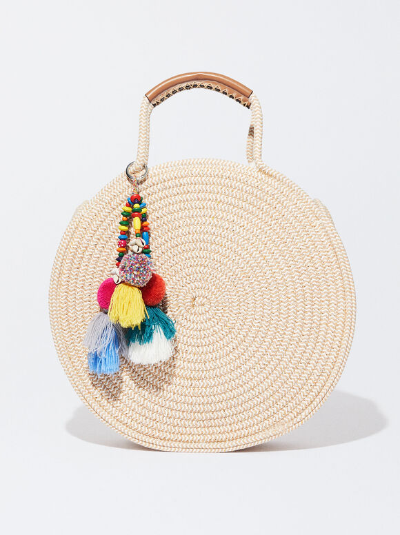 Handmade Tote Bag With Pendant, Beige, hi-res