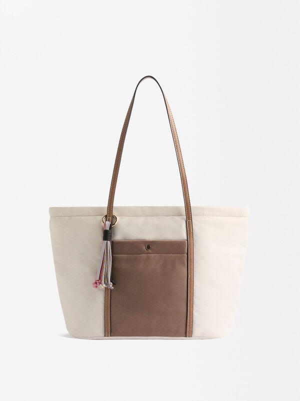 Nylon shopper bag with exterior pocket