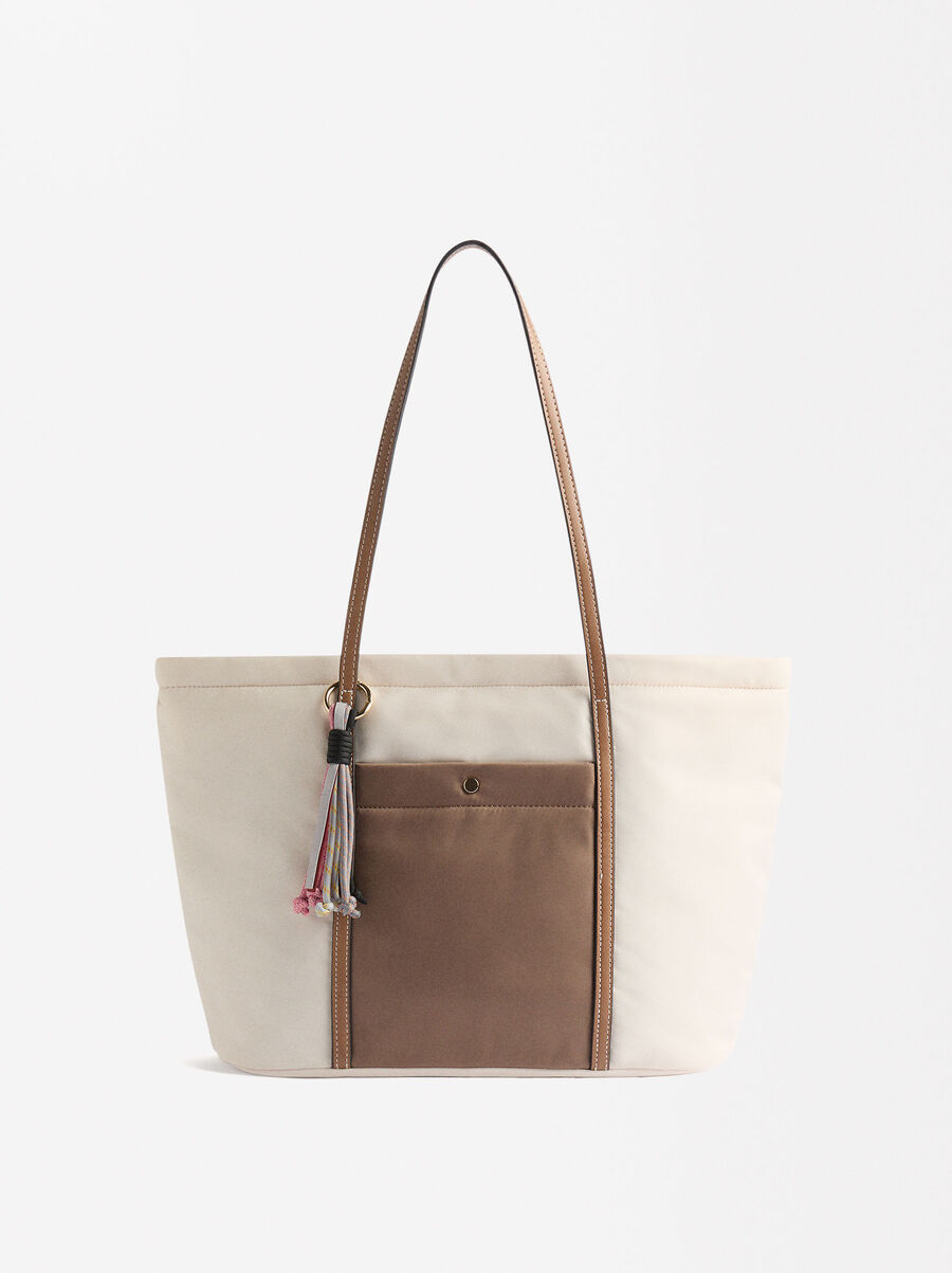 Nylon shopper bag with exterior pocket