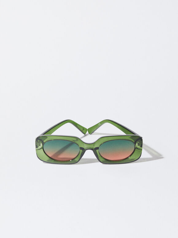 Sonnenbrille Mit Viereckigem Gestell, Grün, hi-res