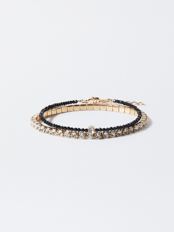 Set Of Bracelets With Crystals, Black, hi-res