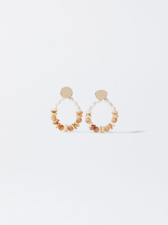 Earrings With Freshwater Pearl, Golden, hi-res