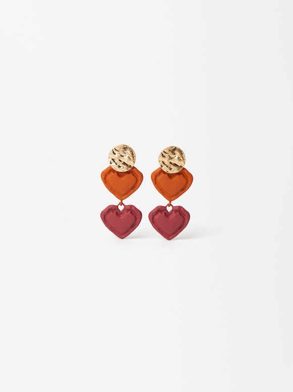 Long Earrings With Hearts, Multicolor, hi-res
