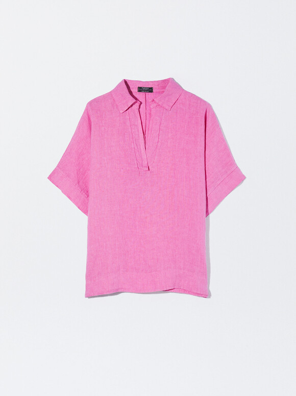 100% Lin Shirt , Pink, hi-res