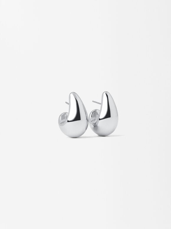 Tropfenförmige Ohrringe, Silber, hi-res