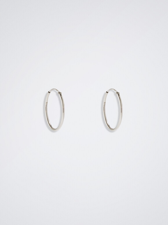 Short 925 Silver Hoop Earrings, Silver, hi-res
